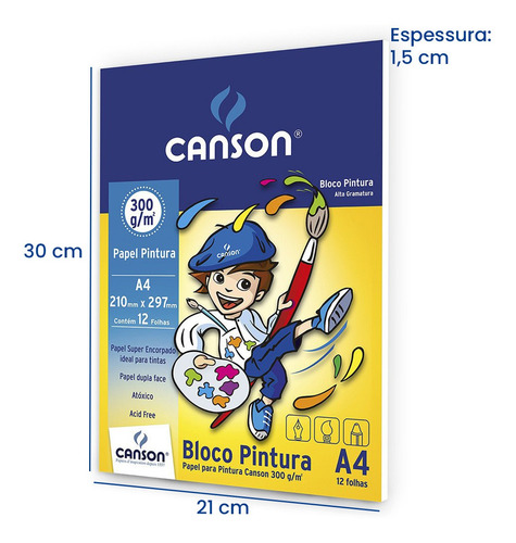 Bloco De Canson A4 300 G/m² Pintura C/12 Fls - Canson 667091