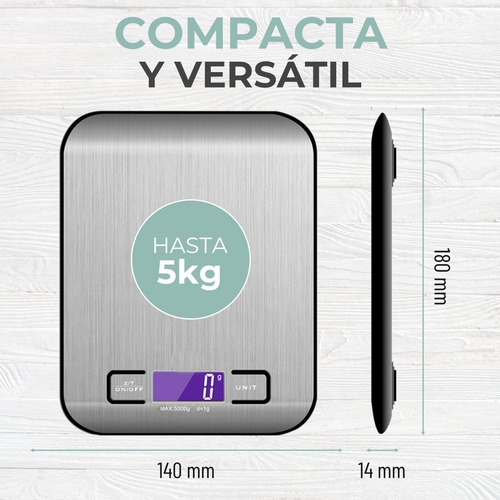 Imagen 6 de 7 de Balanza Pesa Digital Cocina Gramera Acero Inoxidable 5 Kilos