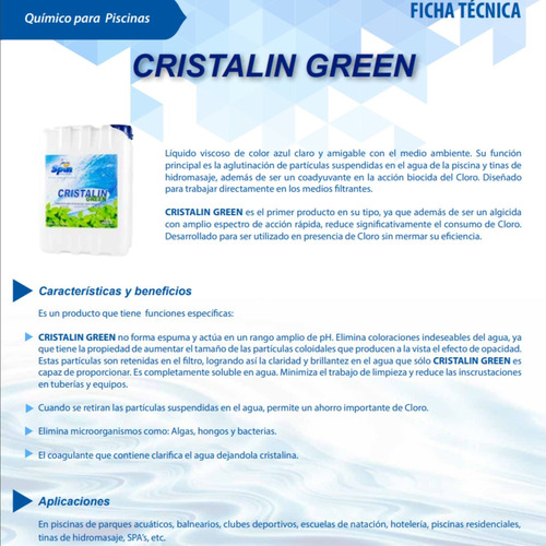 Cristalin Green Para Alberca 10 Litros Biodegradable Spin Ds Azul