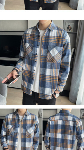 Camisa Casual Con Botones De Manga Larga A Cuadros Para Homb