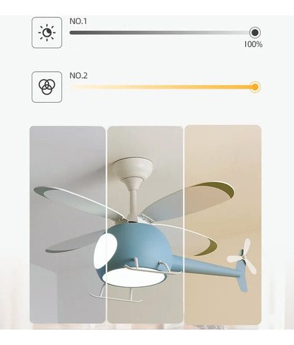 Ventilador De Techo Con Luz Tipo Helicoptero Color Amarillo