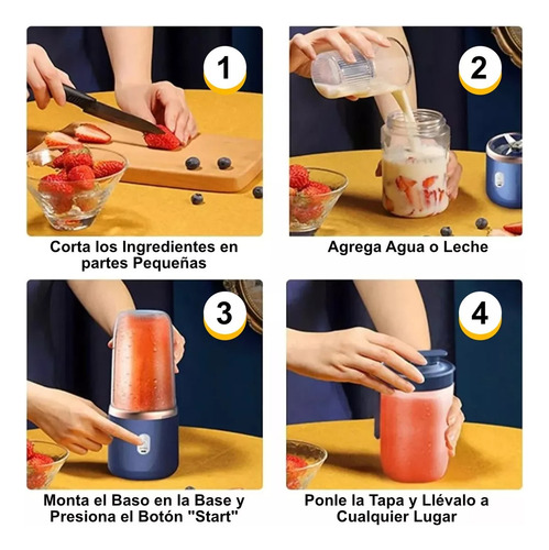 Licuadora Portátil Recargable Botella 400ml 6 Aspas Batidora