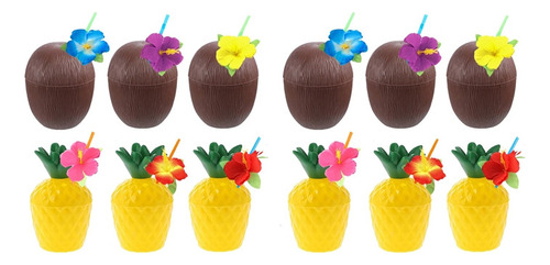 24 Tazas De Piña Y Coco Para Fiestas Hawaianas, Luau Party S