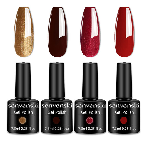 Senvenski Esmalte De Uñas De Gel, Color Rojo Vino, Oro Ros.