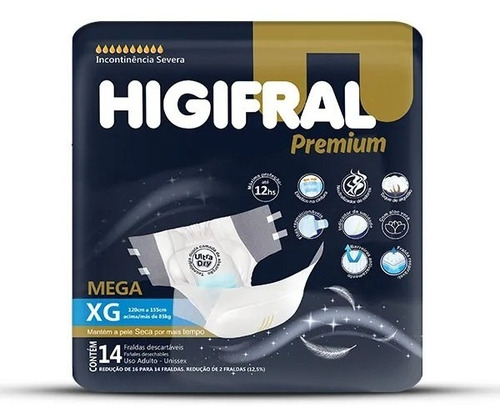 Fralda Higifral Premium - Tamanho: Xg - Com 14 Fraldas
