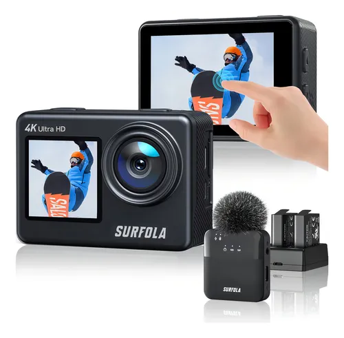 Surfola Cámara De Acción 4k/60fps 24mp Wifi Eis Anti-shake Vlog Cam 8x Zoom Visualización Táctil Submarina Impermeable Con Control Remoto Cargador De Batería Y Kit De Accesorios Para Casco