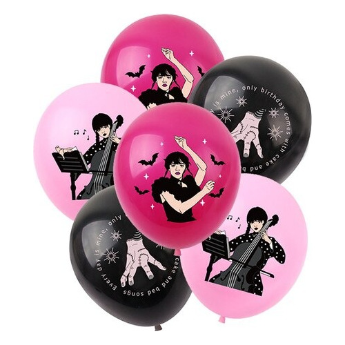 Pack 12 Globos Merlina Adams Decoracion Fiestas Cotillon