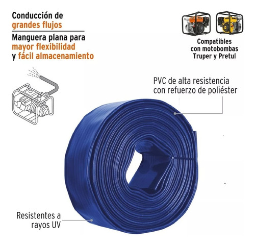 Manguera Plana De Pvc, 2 Pulgadas X 50 Mt Para Motobombas