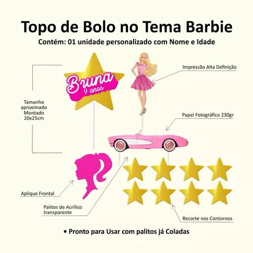 Topo Topper de Bolo Barbie P/ Impressão