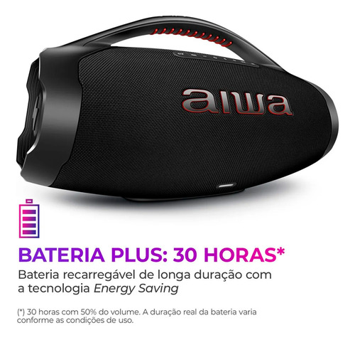 Caixa De Som Boombox Plus Aiwa Bbs-01-b 200w Bt Usb 30h Ip66