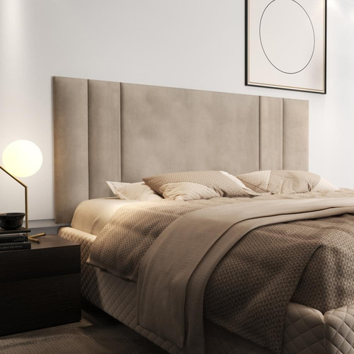 Kit Cabeceira Cama Casal Box Queen 1,60 E 2 Mesinha Lateral Cor Bege Blanc