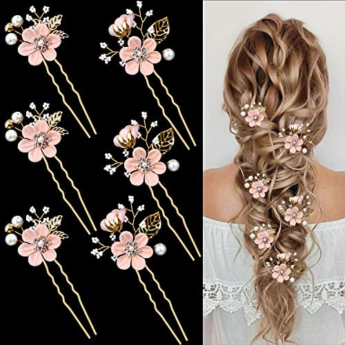 6 Piezas Bridal Flower Wedding Hair Pins Crystal Xhpgr