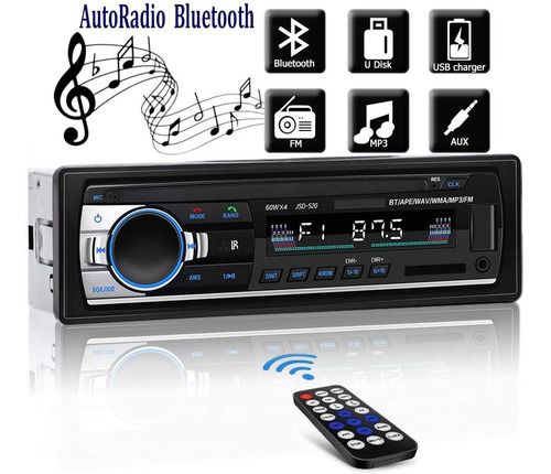 Reproductor Mp3 1 Din Auto Estereo Con Bluetooth Aux Usb
