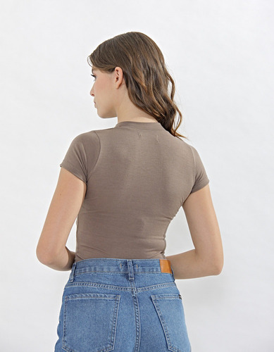 Remera Body Glit Mang Corta Octane Jean Mujer Cuello Tortuga