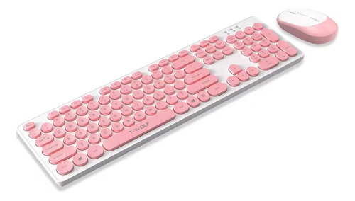 Kit Teclado Rosado Retro + Mouse Twolf-tf770 - Inalámbrico