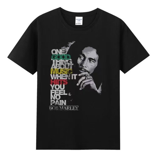 Playera Negro Oversized Bob Marley 14 Corta Reggae Hombre