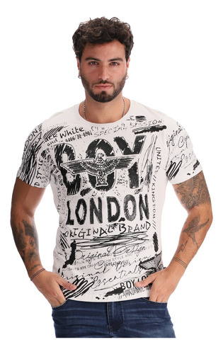 Playera Blanca Manga Corta Algodón Con Estampado Boy London