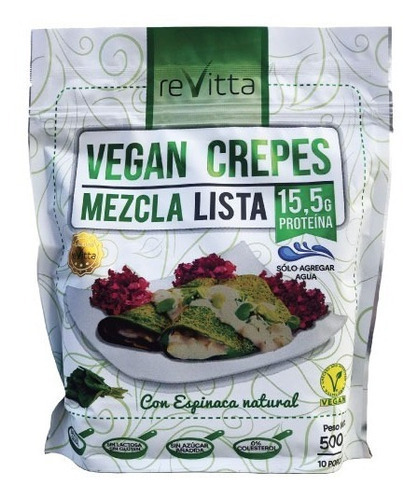 Crepes Vegano Proteico 500 Grs.  Mezcla Lista (solo Agua) Sabor Espinaca