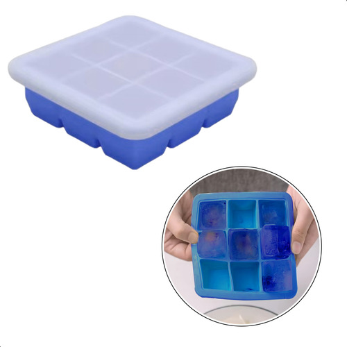 Forminha De Silicone Flexível 9 Cubos Com Tampa Gelo Papinha Sobremesas
