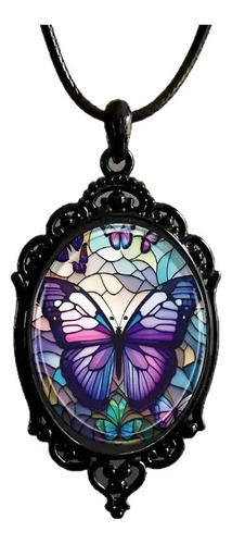 Collar Colgante Con Patrón De Mariposa Violeta Caliente,