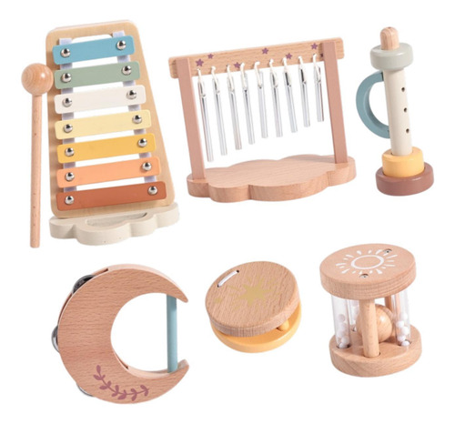 6 Instrumentos Musicales Para Bebés, Juguetes De Madera