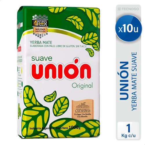 Yerba Mate Union Suave Original 4 Flex Libre Gluten Pack X10