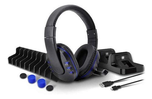 Set 5-1 Cargador Mando Ps4 Soporte Play 4 Juego Audifono Ps4