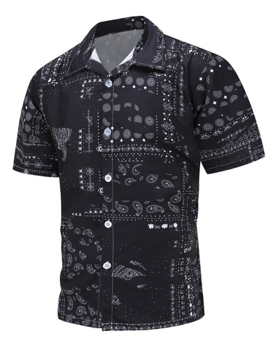 Camisas Negro Algodón Hawaianas De Verano Para Hombre Casual