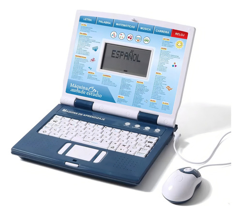 Brinquedo de computador educacional para crianças, inglês, espanhol, cor azul com branco
