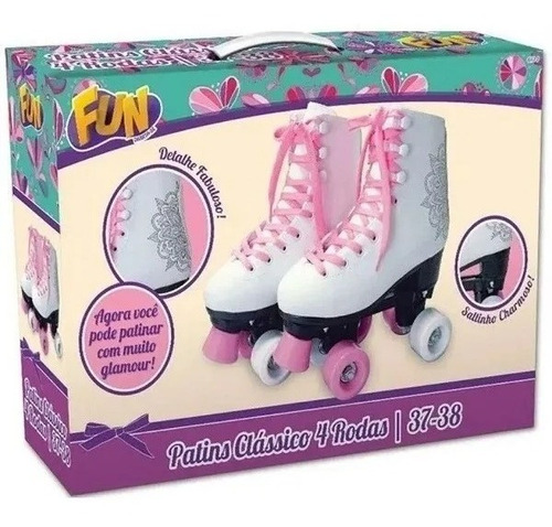 Patins Classico 4 Rodas Tamanho 37/38 Branco Fun 8113-0