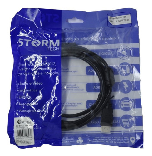 Cabo Hdmi Gamer 2 Metros C/ Filtro 1.4 4k Banhado Ouro Storm