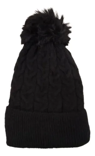 Gorro De Invierno De Dama Abrigo Con Forro Interno Pompón Gris 1