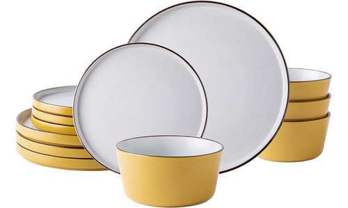 Set De Vajilla Platos Cerámica Blanco Grisáceo 12 Pz Motead