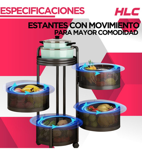 Carro Organizador De Cocina Metal Con 4 Estantes Redondo