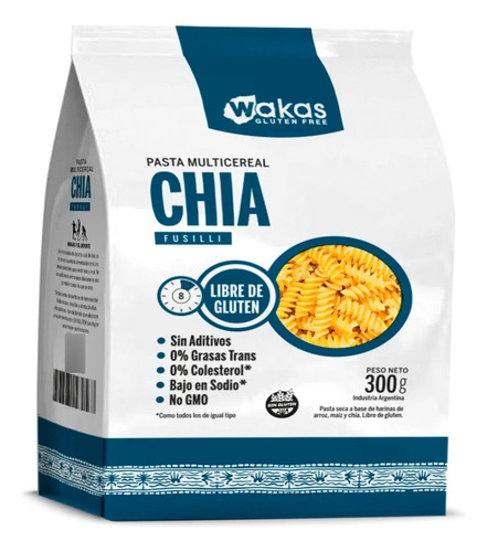 Pasta Multicereal Wakas Chia 300g Fusilli Sin Tacc