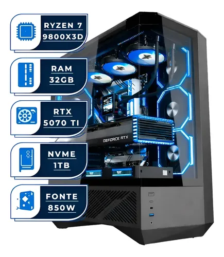 Pc Gamer Cpu Ryzen 7 9800x3d, M.2 1tb, 32gb, Rtx 5070 Ti