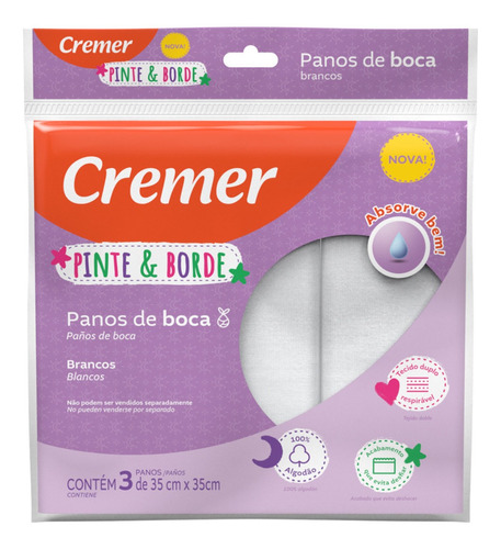 Pano De Boca Pinte E Borde Branco C/ 3 Panos- 35x35cm Cremer