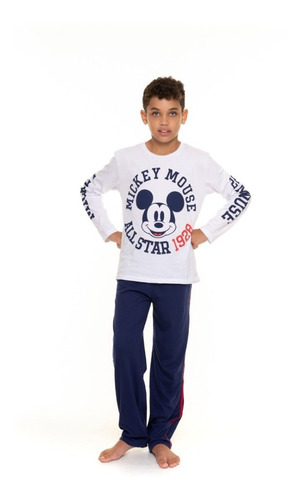 Imagem 1 de 1 de Pijama Juvenil Menino Mickey Manga Longa Inverno Disney