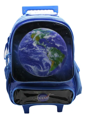 Mochila Escolar Cresko La Nasa Espacial 16p Carrito Rueditas Color Azul