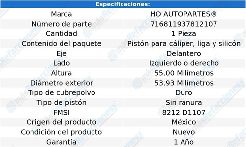1 Pistón Para Cáliper De Freno Del Izq/der Cc 11 Al 16 Ho