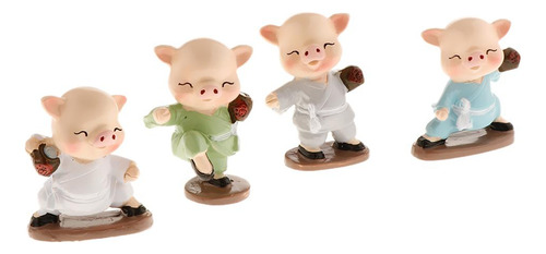 4pcs Diy Bonsai Landscape Decor Miniature Pig Animal Dolls -