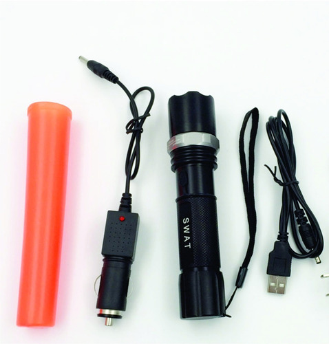 Imagen 4 de 8 de Linterna Tactica Led Zoom Recargable Baliza Cargador Usb