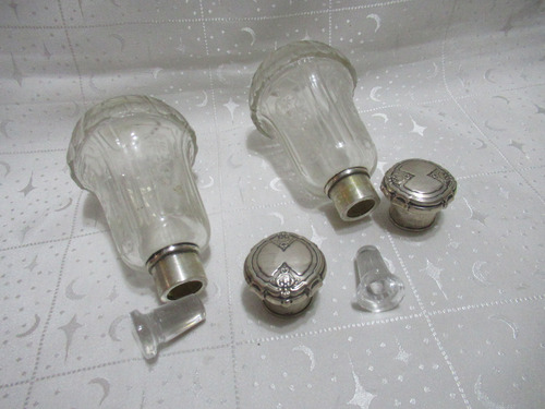 Antiguo Par Perfumeros Botellas Cristal Plata 800 (15101) (Usado)
