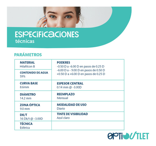 Lentes De Contacto Soflens 59 Bausch + Lomb Con Kit Optioutlet | Graduación -1.00 | Caja 6 Pzas + Espejo + Solución 60ml | Originales | Comodidad Todo El Día |