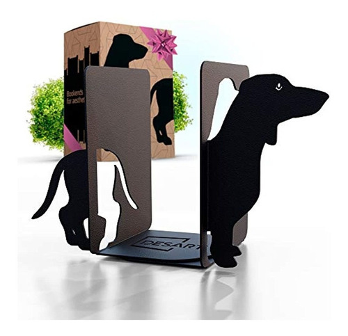 Sujetalibros De Metal-negro/diseño De Perro/4.72x 4.92x 7in.