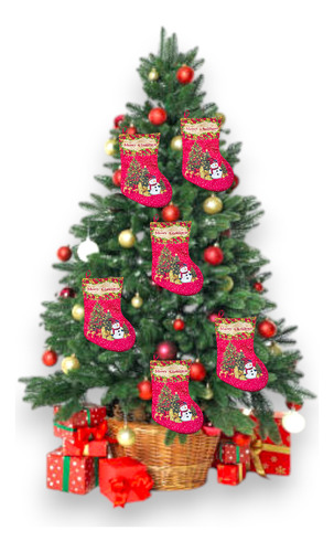 Set De 6 Botas Navideñas De 35cm Para Colgar, Navideñas