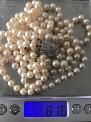 Colar Em Pérola Barroca-3 Fios. Ouro Branco 18k.81.6 Gr.