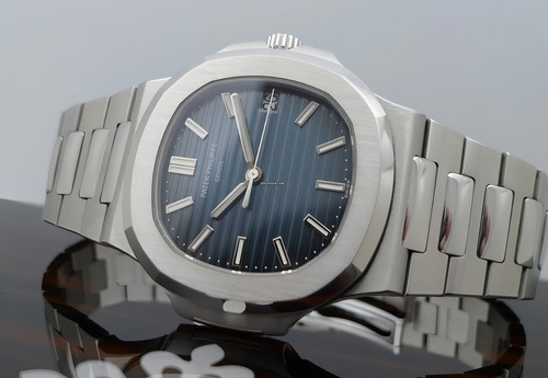Relógio Patek Philippe Quartzo Mostrador Azul Cor da correia Prateado