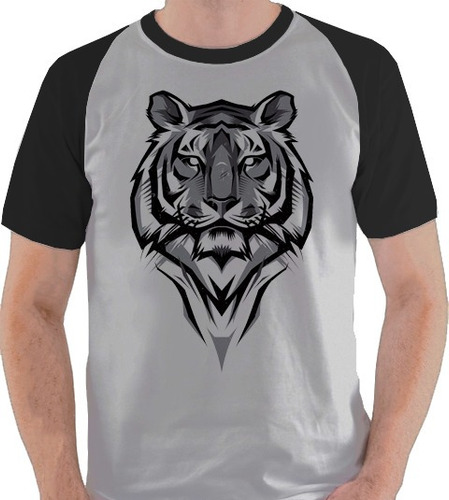 Camiseta Tigre Animal Tiger Cinza Branco Camisa Blusa Raglan | MercadoLivre