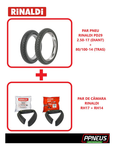 Par Pneu 80/100-14 E 250/17 Biz Pop Kit +par Câmara